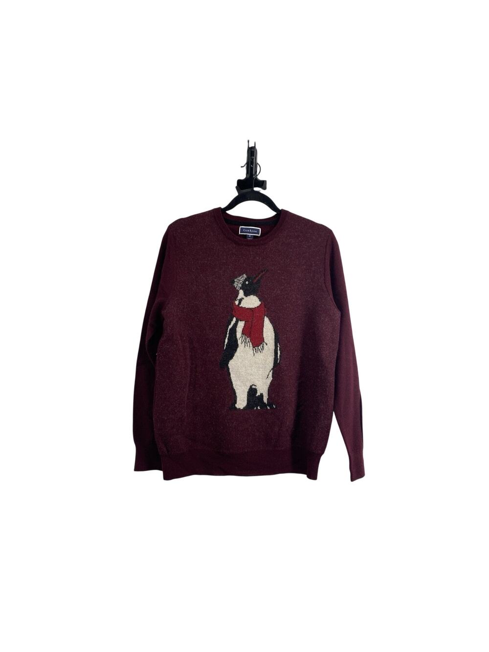 Club Room Mens Penguin Sweater Burgundy Red Medium Intarsia